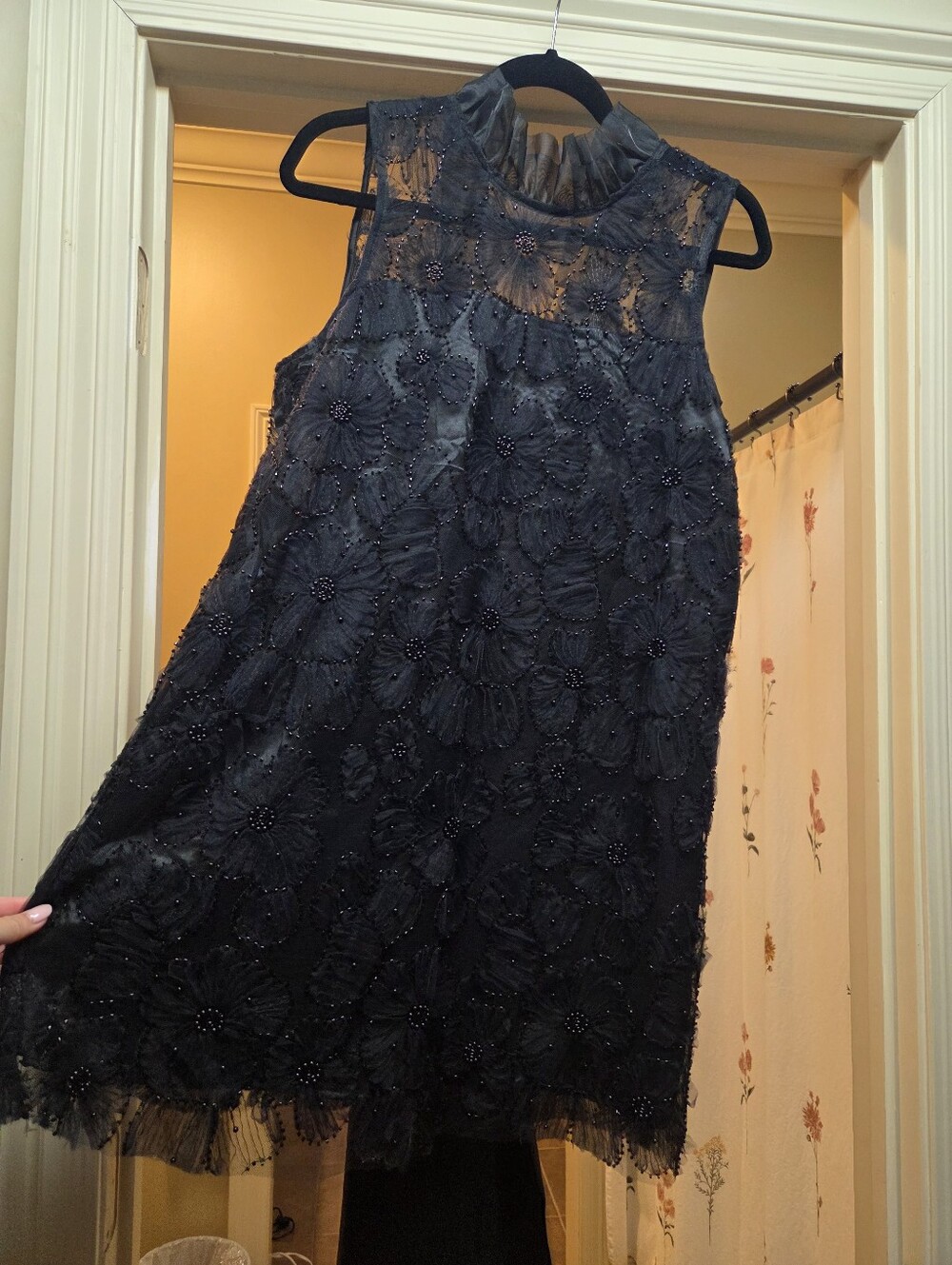 NWT! Black Floral Lace Beaded Dress
